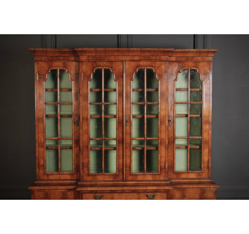 Queen Anne Style Walnut Breakfront Bookcase