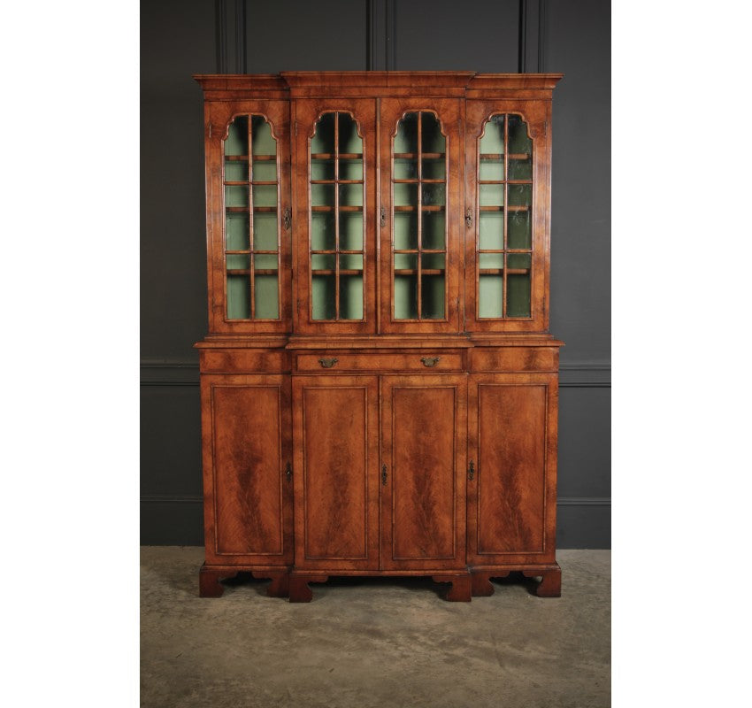 Queen Anne Style Walnut Breakfront Bookcase