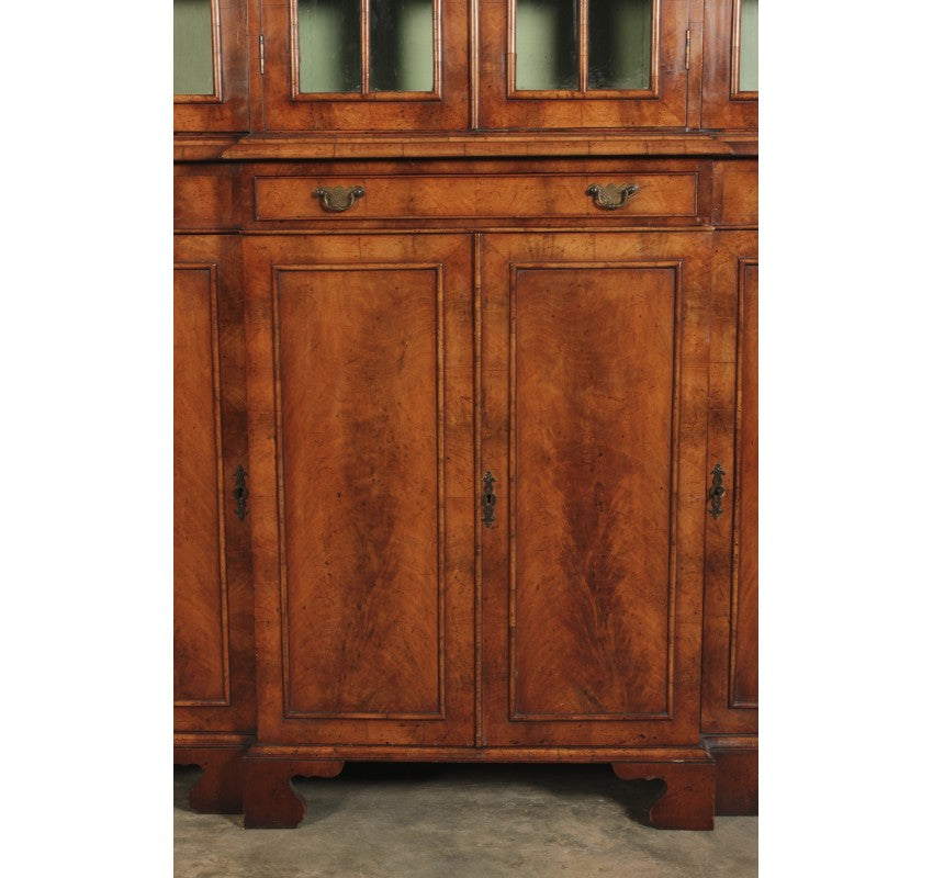 Queen Anne Style Walnut Breakfront Bookcase
