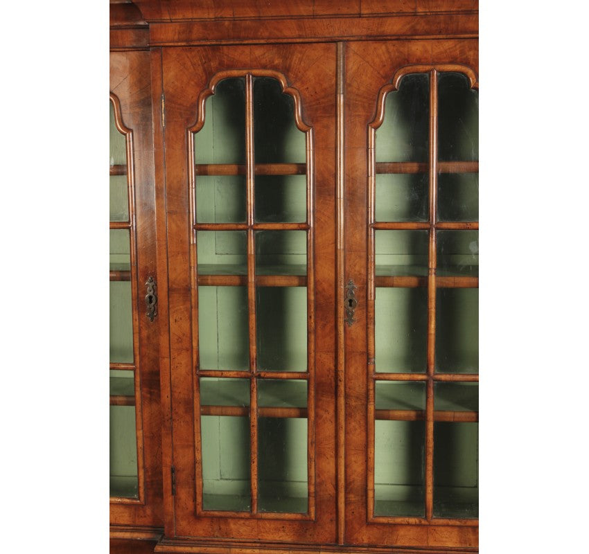 Queen Anne Style Walnut Breakfront Bookcase