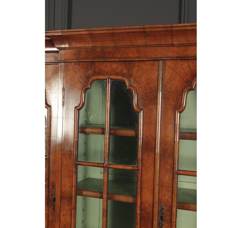 Queen Anne Style Walnut Breakfront Bookcase