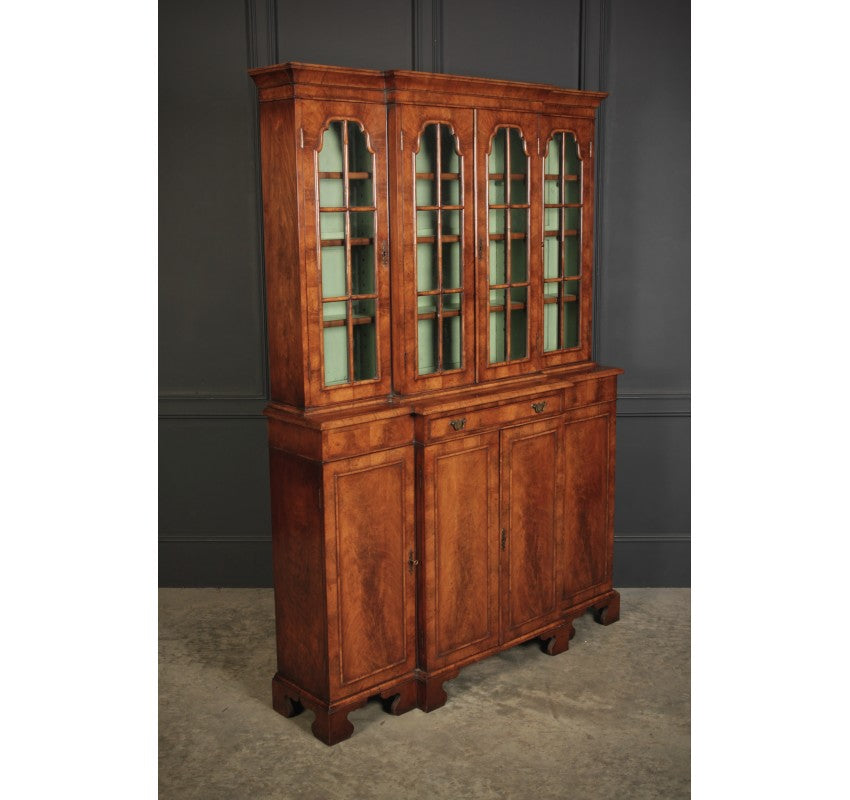 Queen Anne Style Walnut Breakfront Bookcase