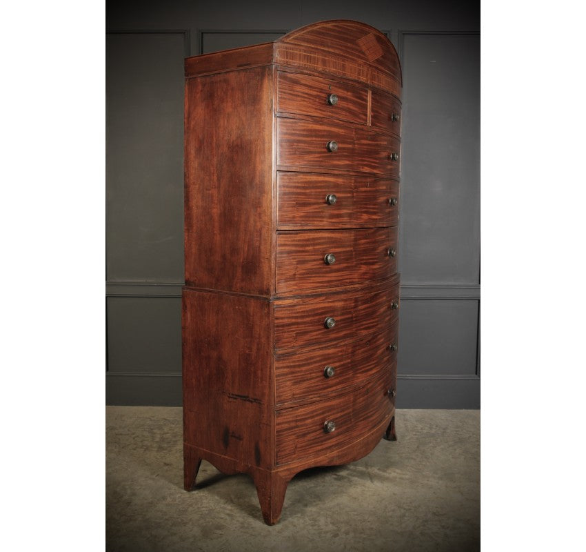 Rare Regency Bow Front Tallboy Chest on Chest