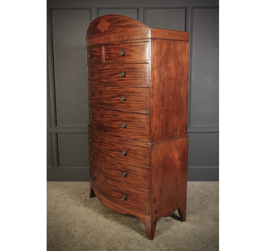 Rare Regency Bow Front Tallboy Chest on Chest
