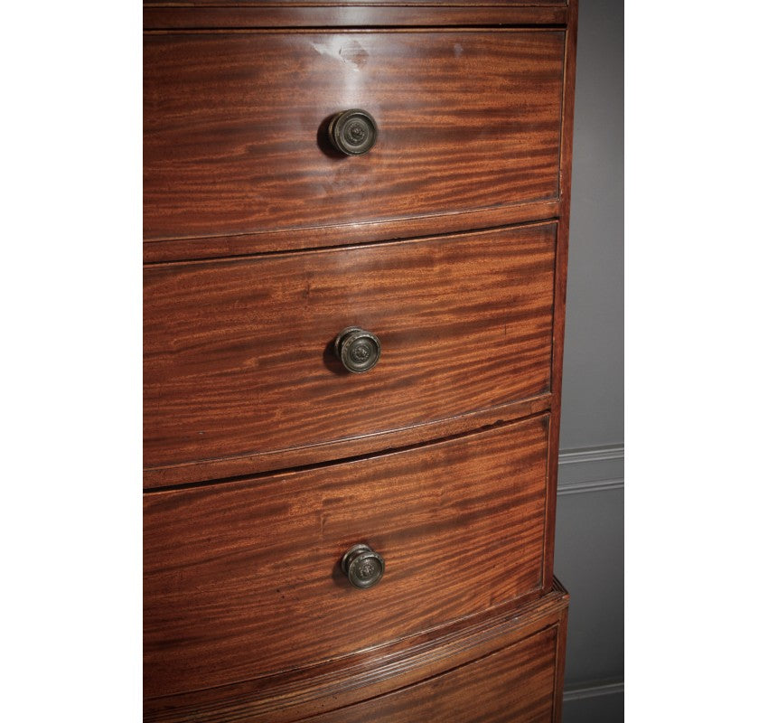 Rare Regency Bow Front Tallboy Chest on Chest