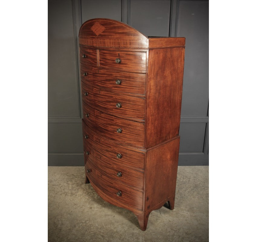 Rare Regency Bow Front Tallboy Chest on Chest