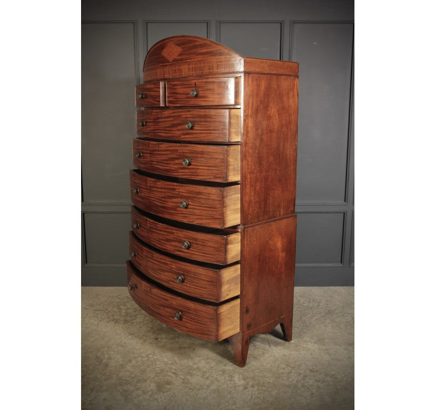 Rare Regency Bow Front Tallboy Chest on Chest