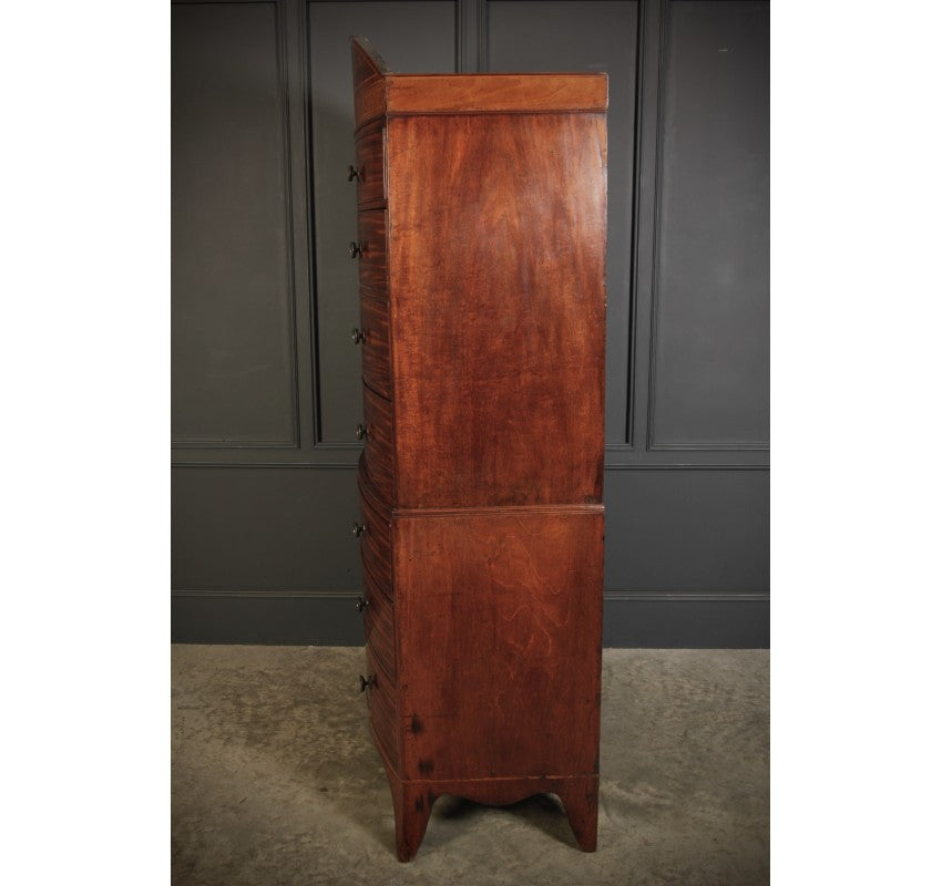 Rare Regency Bow Front Tallboy Chest on Chest