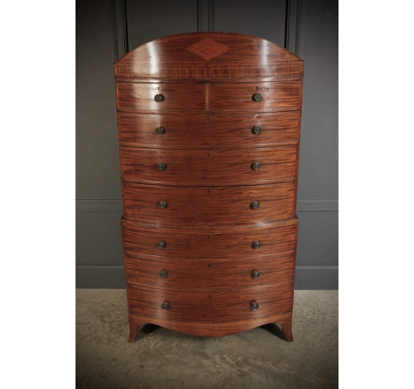 Rare Regency Bow Front Tallboy Chest on Chest