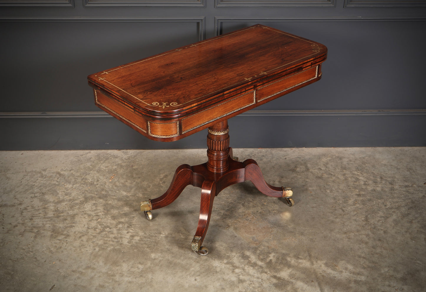Regency Rosewood Brass Inlaid Card Table