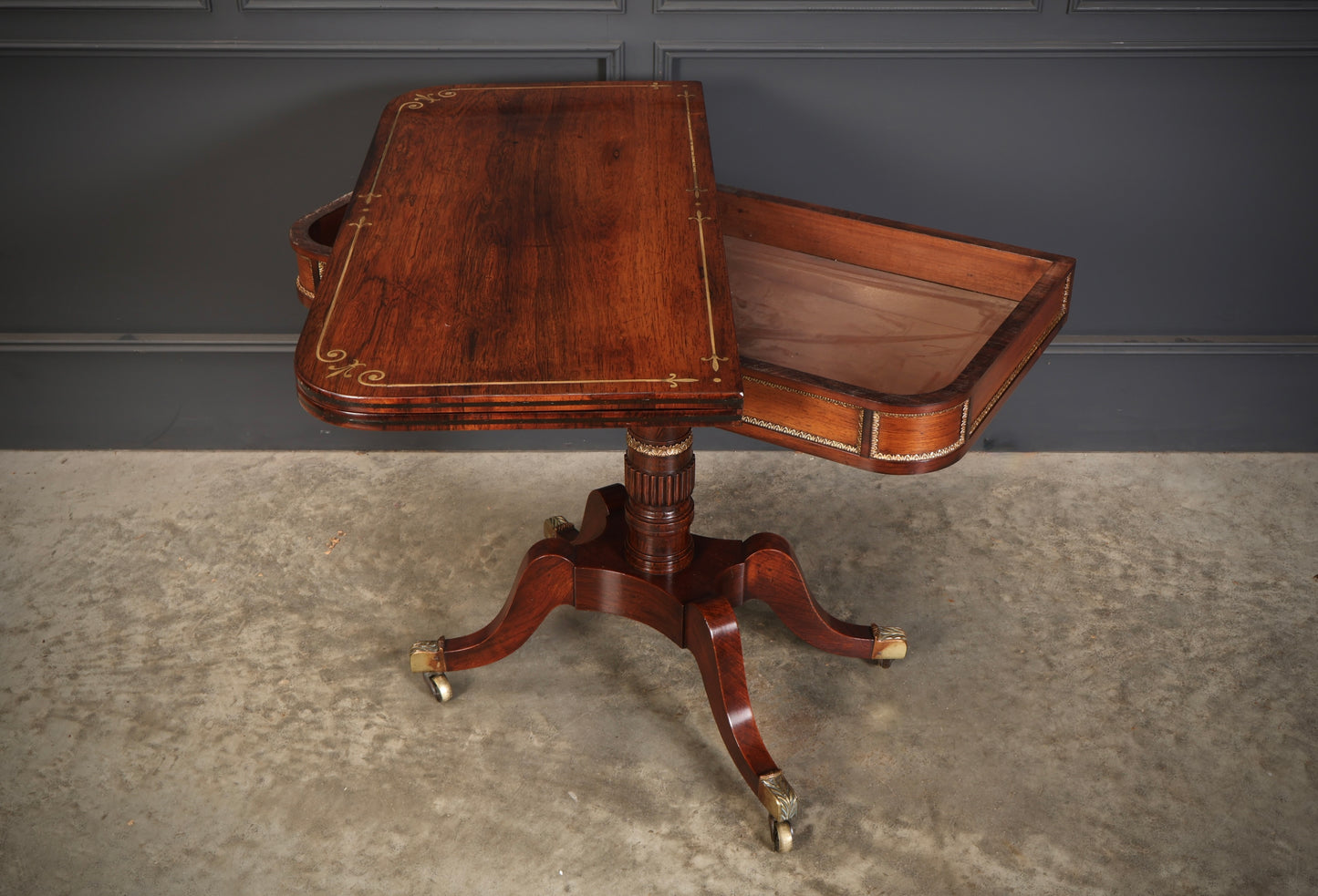 Regency Rosewood Brass Inlaid Card Table