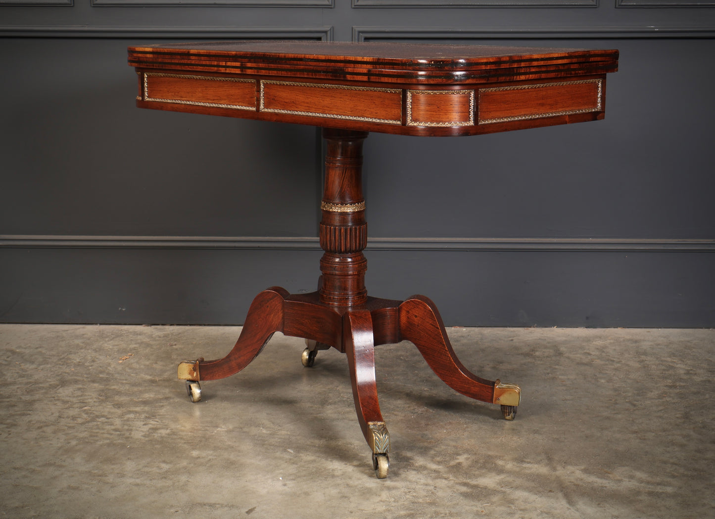 Regency Rosewood Brass Inlaid Card Table