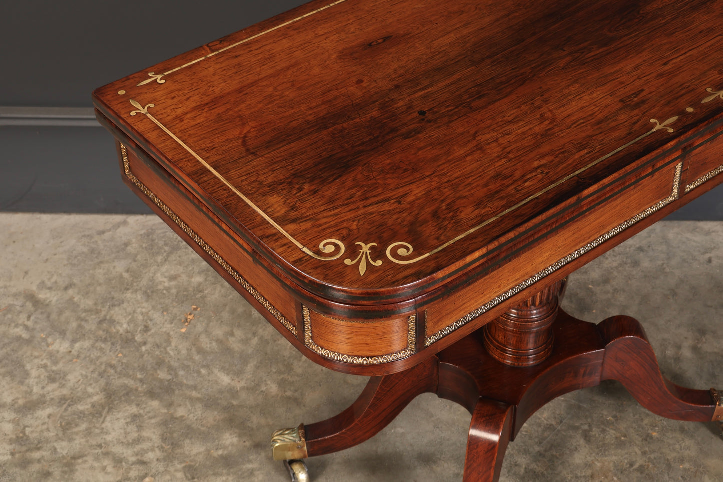 Regency Rosewood Brass Inlaid Card Table