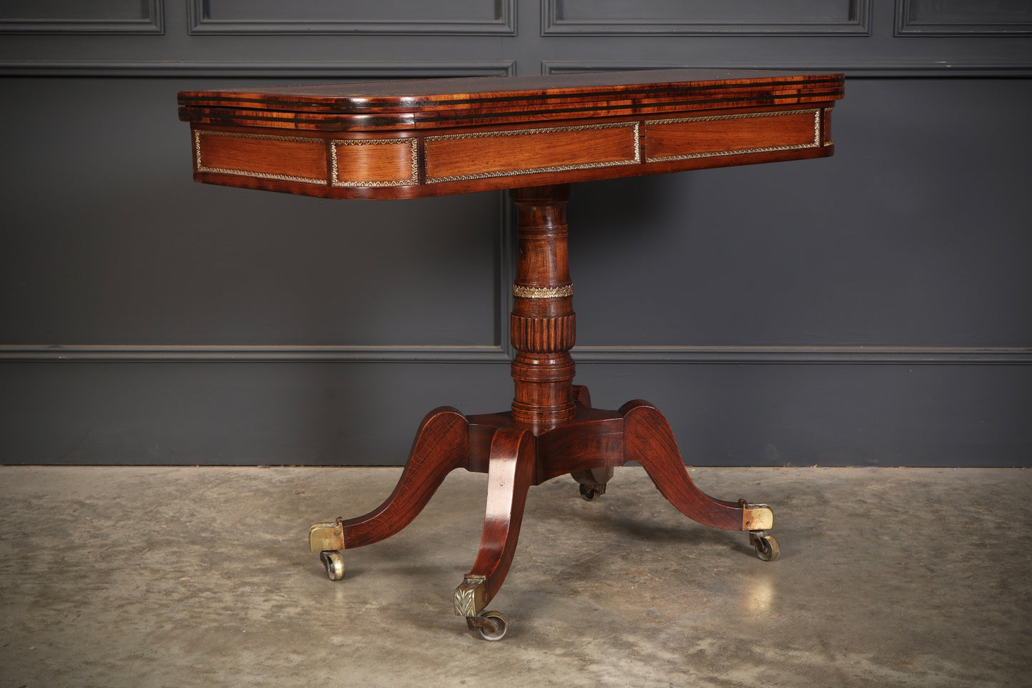 Regency Rosewood Brass Inlaid Card Table