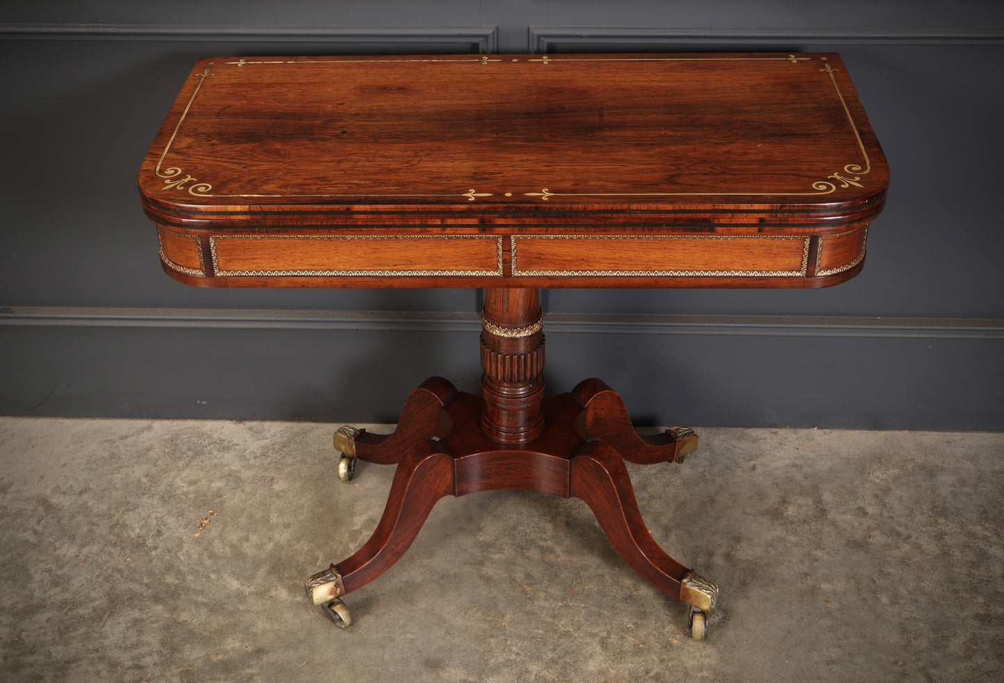 Regency Rosewood Brass Inlaid Card Table