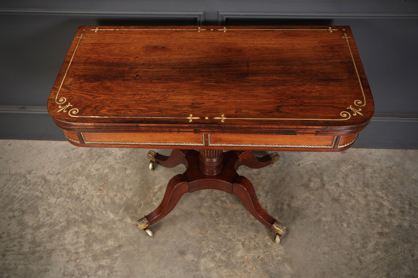 Regency Rosewood Brass Inlaid Card Table