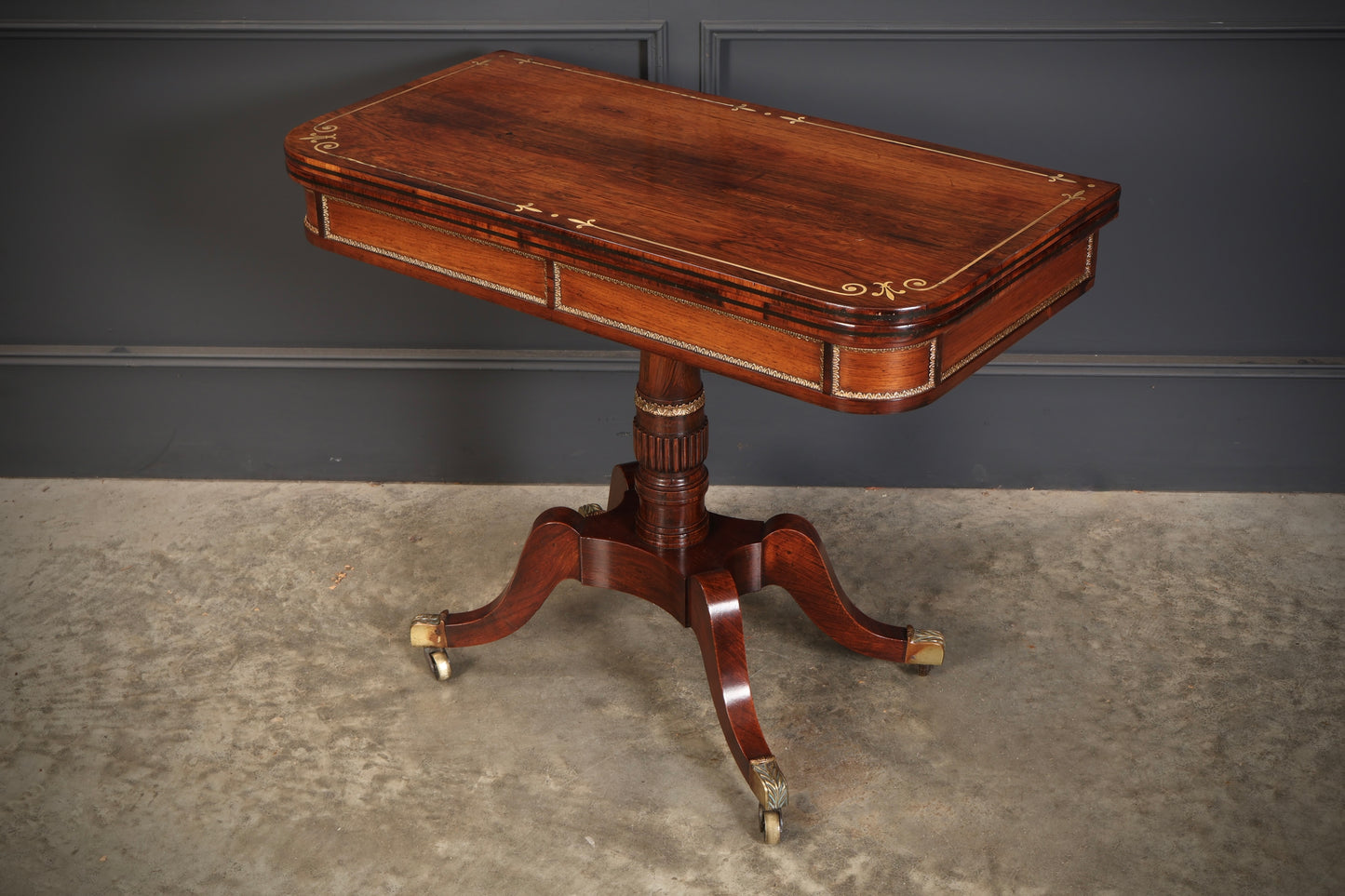 Regency Rosewood Brass Inlaid Card Table