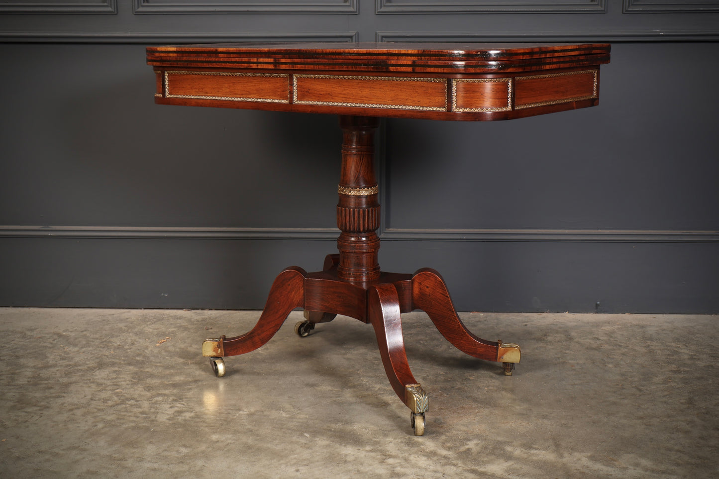 Regency Rosewood Brass Inlaid Card Table