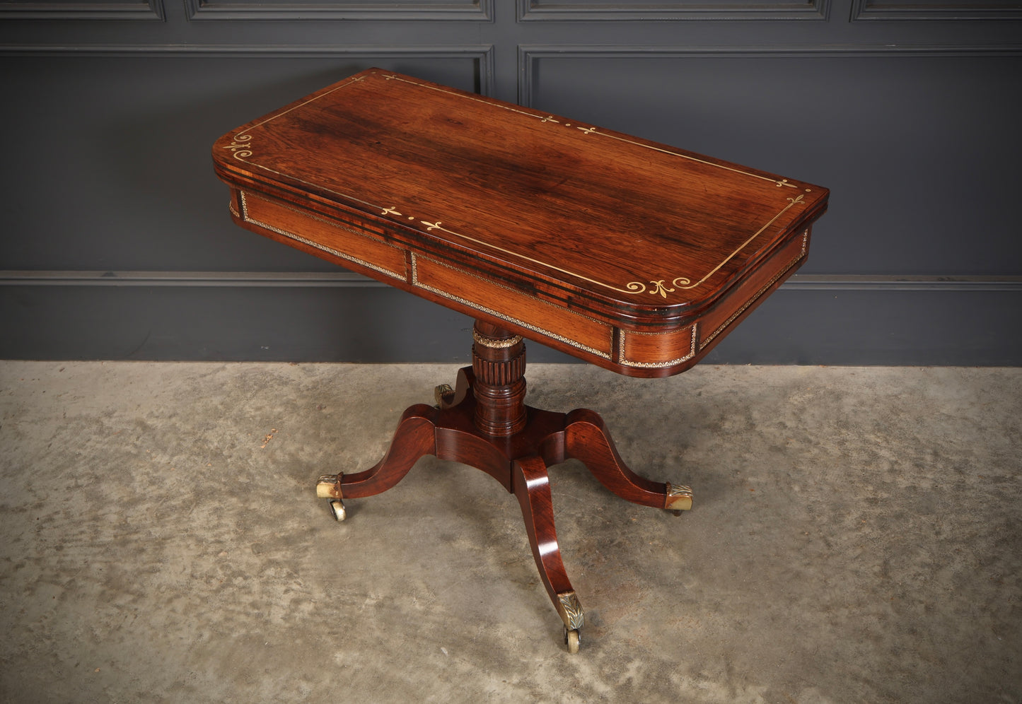 Regency Rosewood Brass Inlaid Card Table