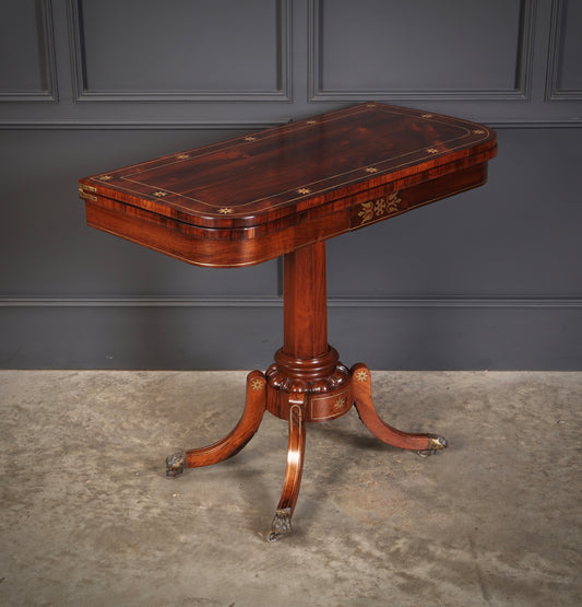 Fine Regency Rosewood Brass Inlaid Card Table