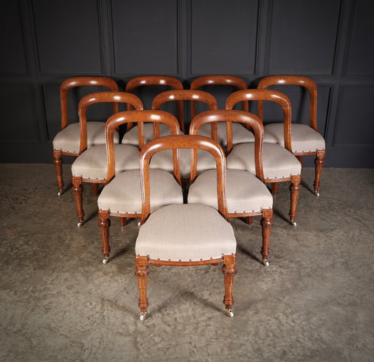 Magnificent Set of Ten Victorian Oak Dining Chairs