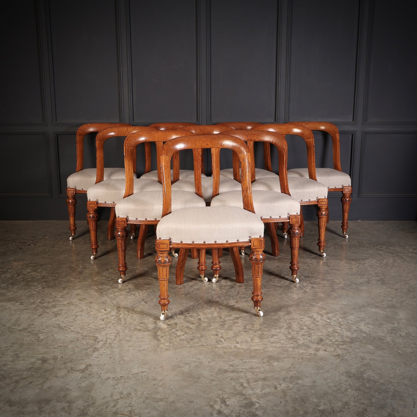 Magnificent Set of Ten Victorian Oak Dining Chairs