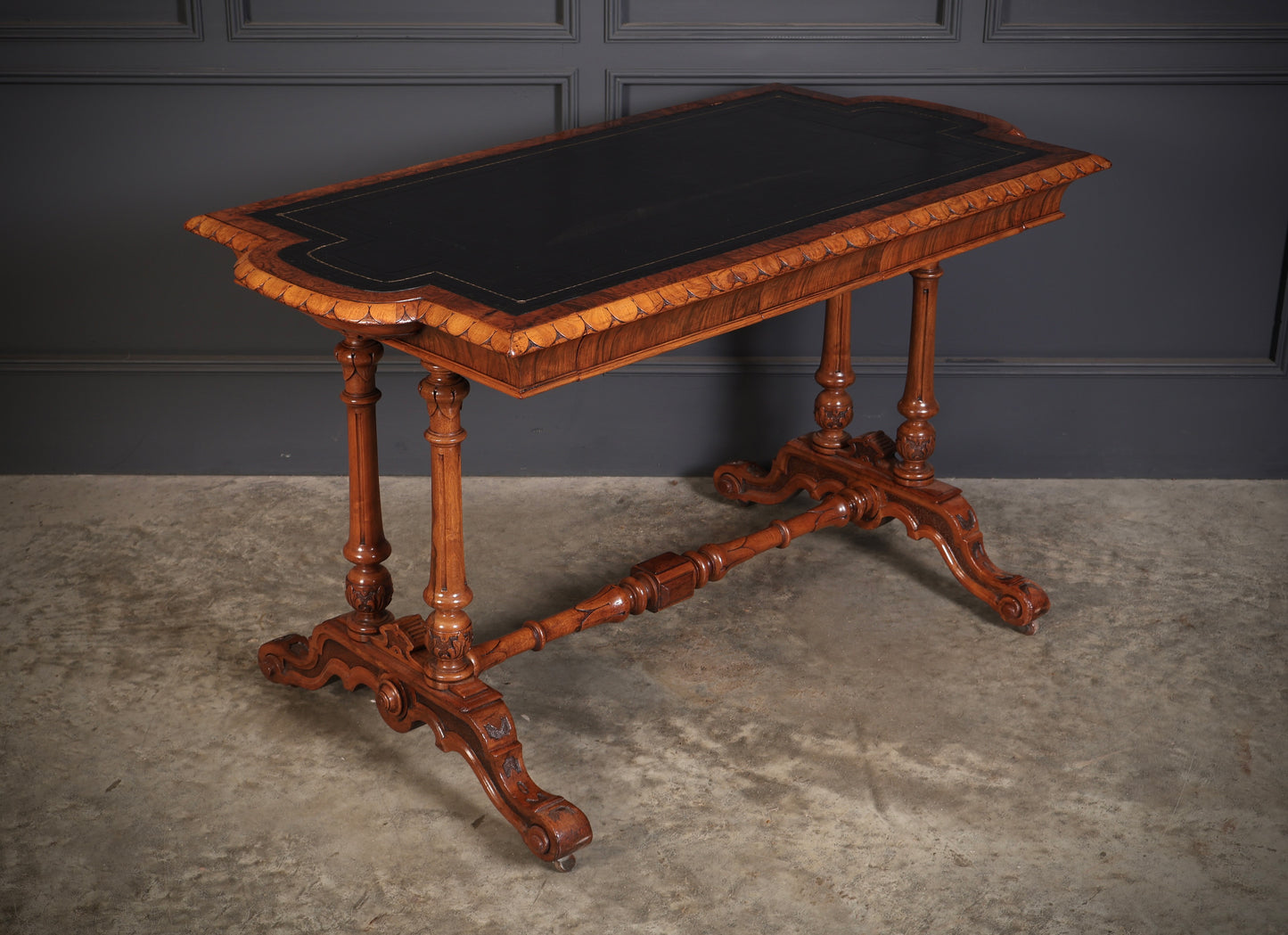 Shaped Carved Walnut Library Table