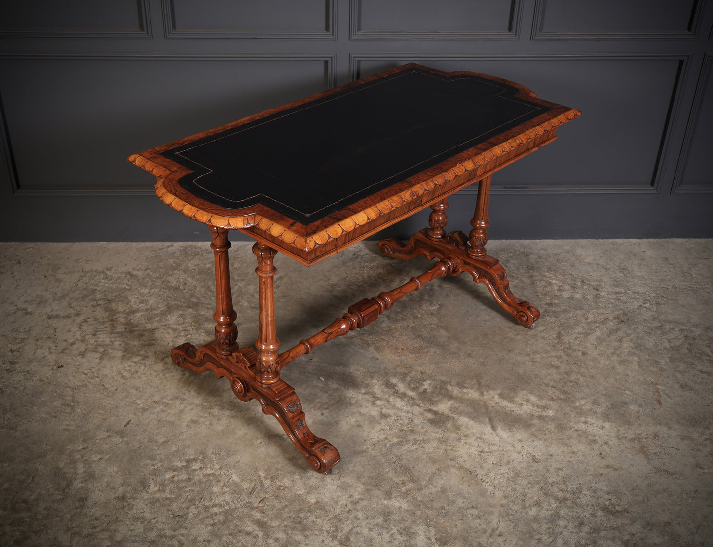 Shaped Carved Walnut Library Table