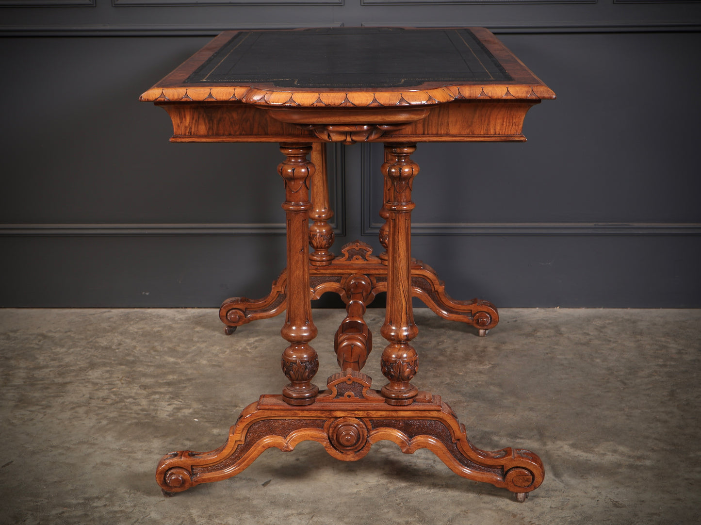 Shaped Carved Walnut Library Table