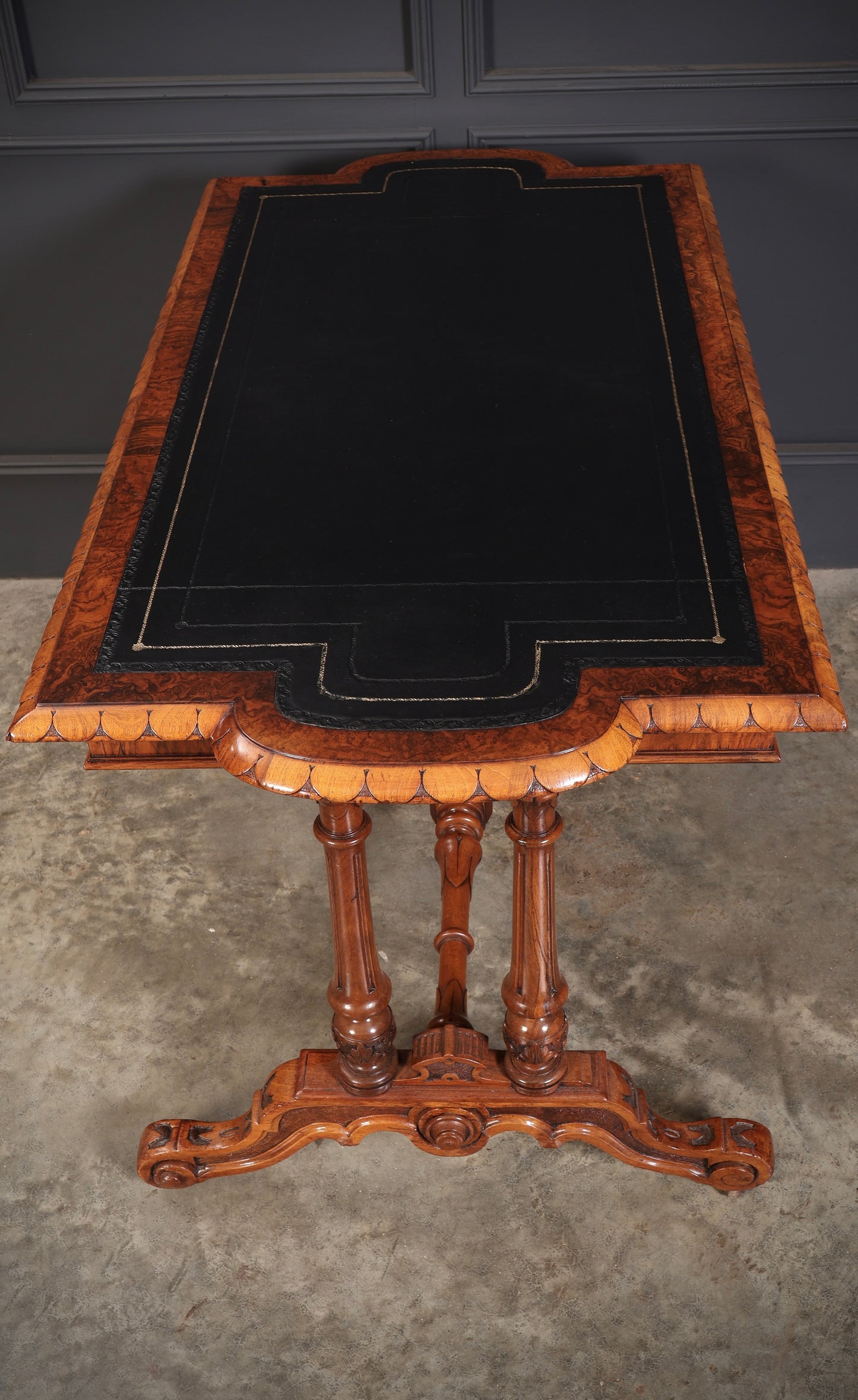 Shaped Carved Walnut Library Table