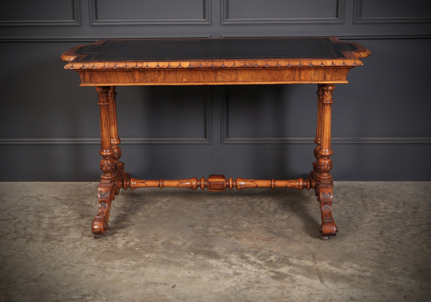 Shaped Carved Walnut Library Table