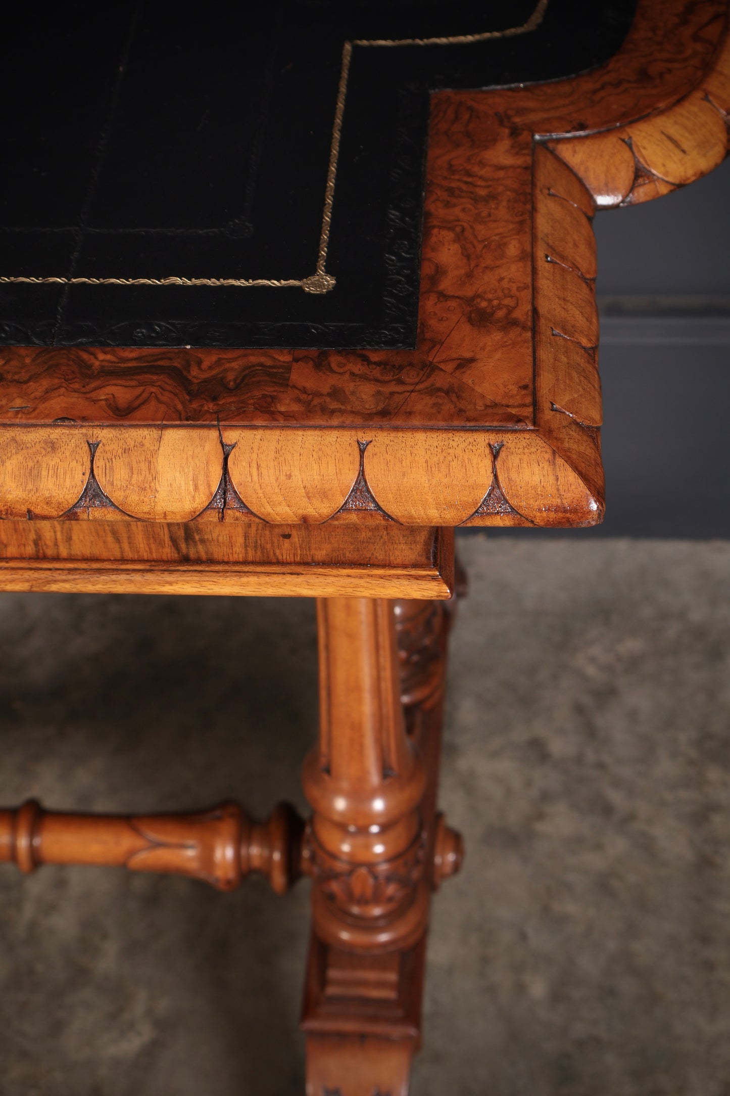 Shaped Carved Walnut Library Table