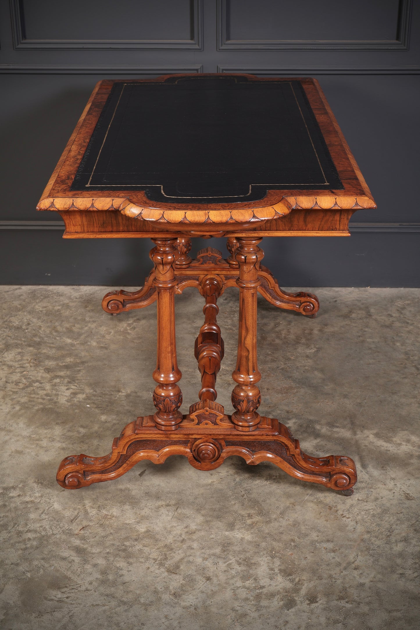 Shaped Carved Walnut Library Table