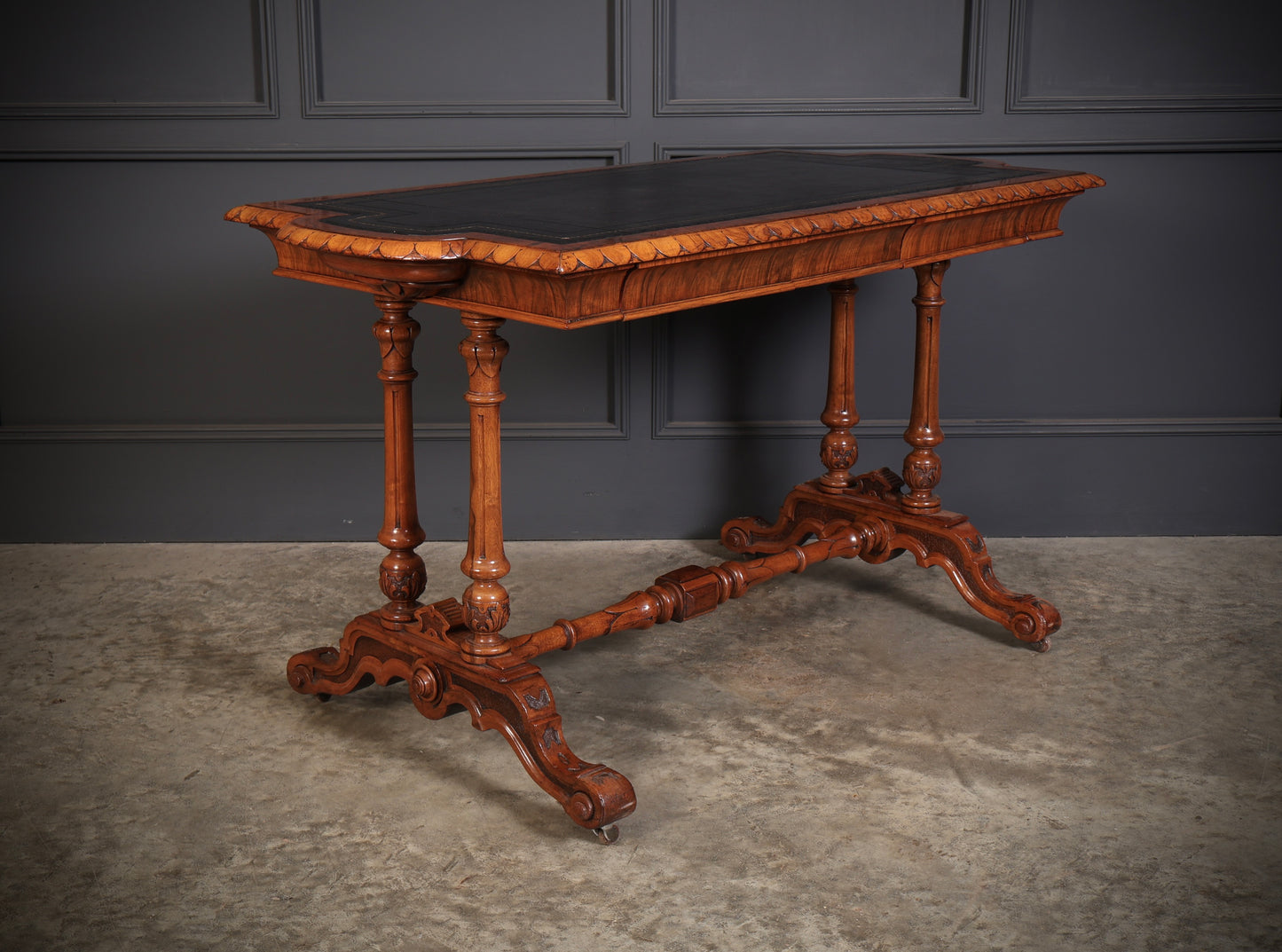 Shaped Carved Walnut Library Table