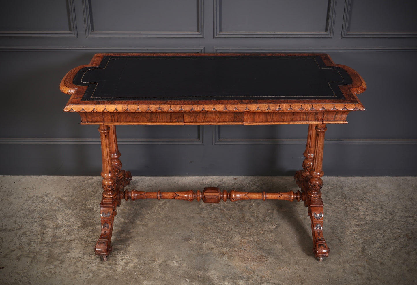 Shaped Carved Walnut Library Table