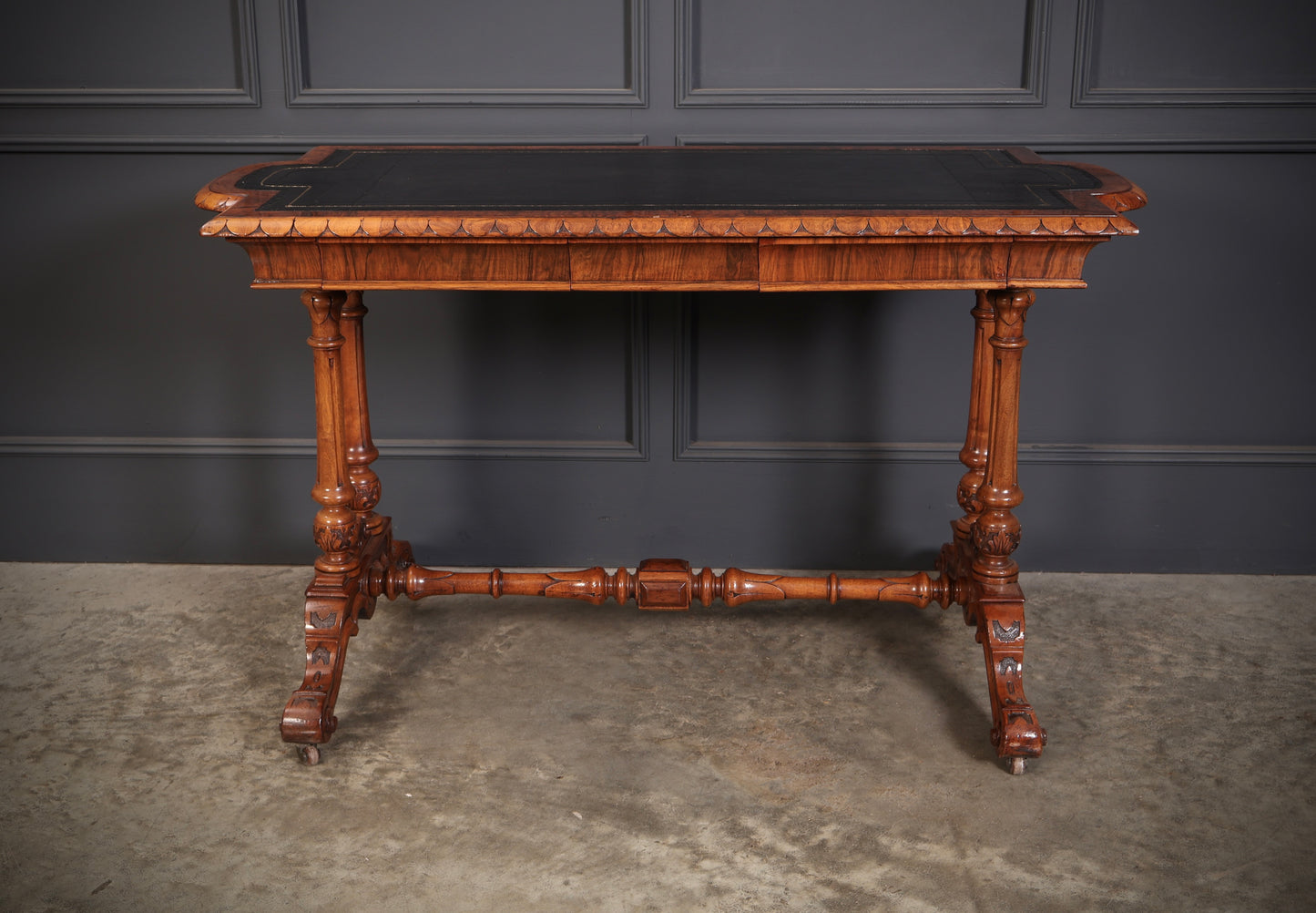 Shaped Carved Walnut Library Table