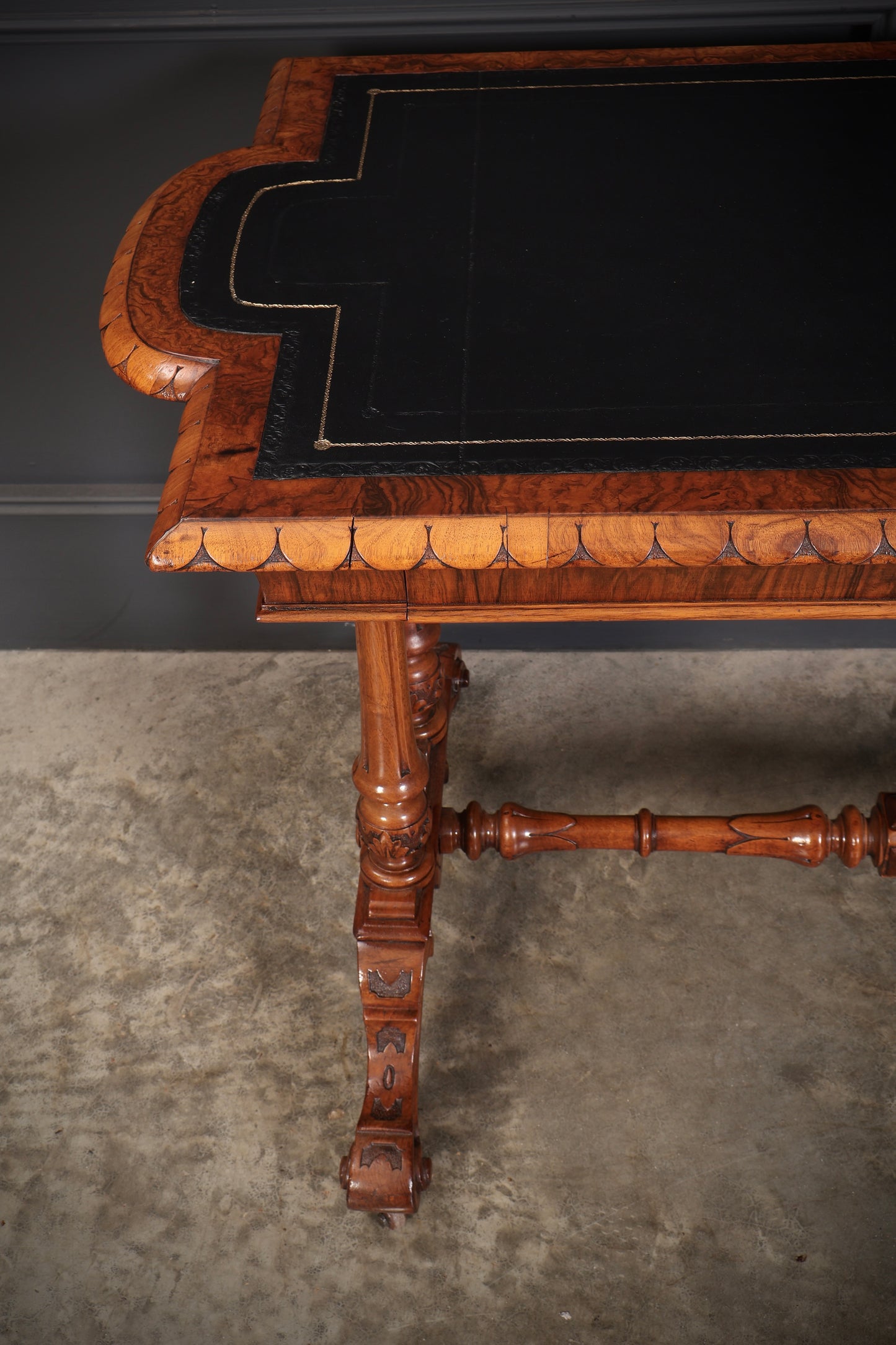 Shaped Carved Walnut Library Table