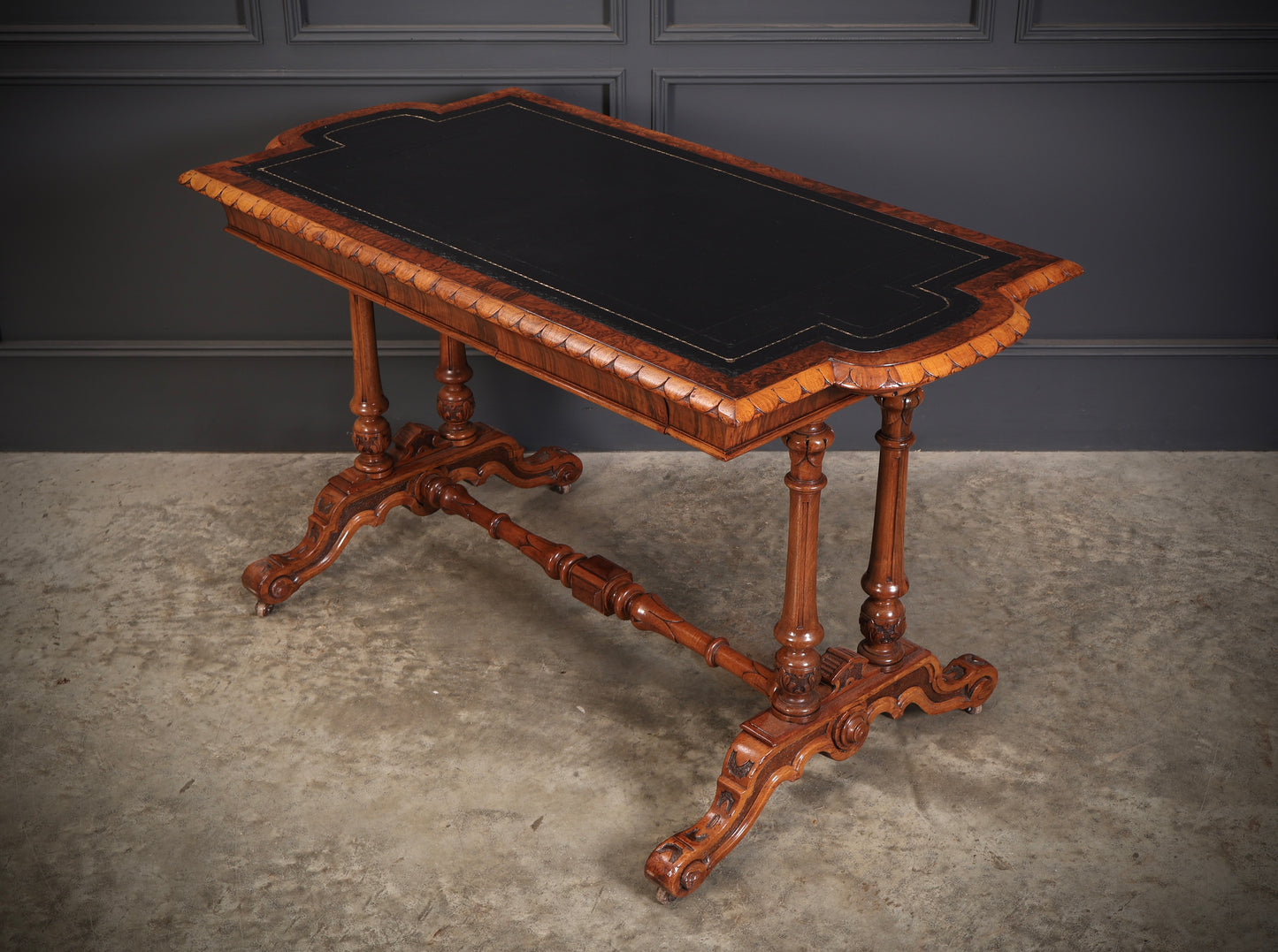 Shaped Carved Walnut Library Table