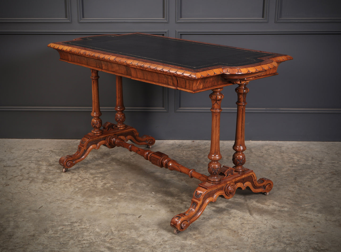 Shaped Carved Walnut Library Table