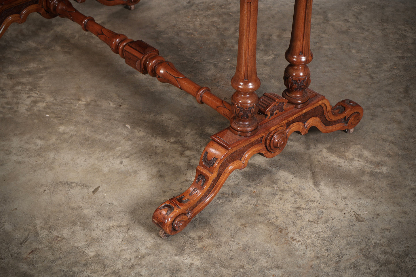 Shaped Carved Walnut Library Table
