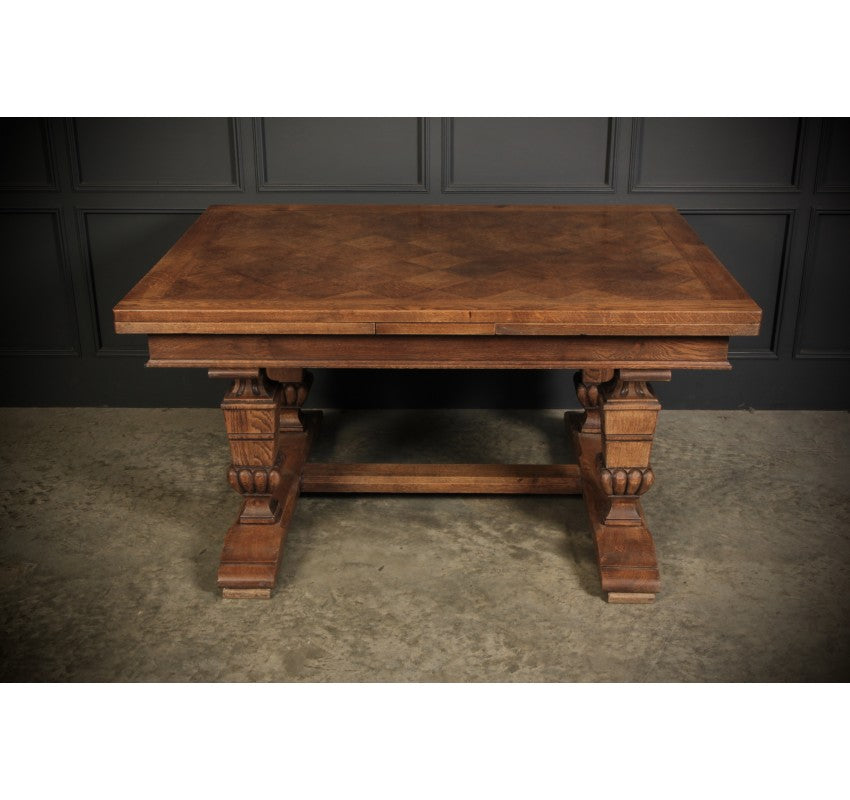 Solid Oak Parquetry Top Extending Dining Table