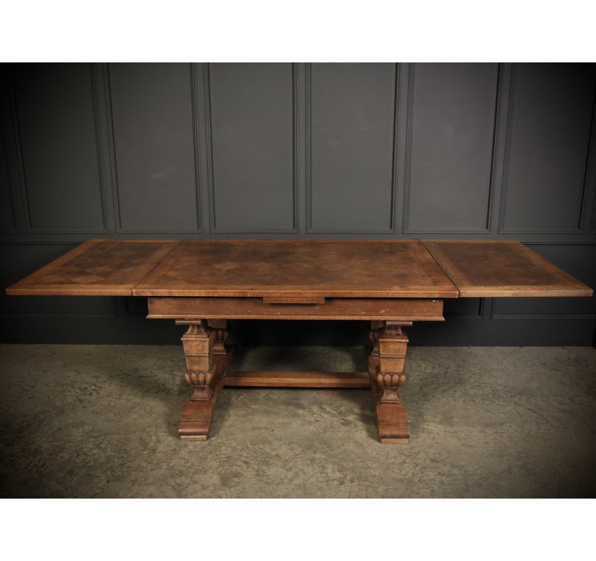 Solid Oak Parquetry Top Extending Dining Table