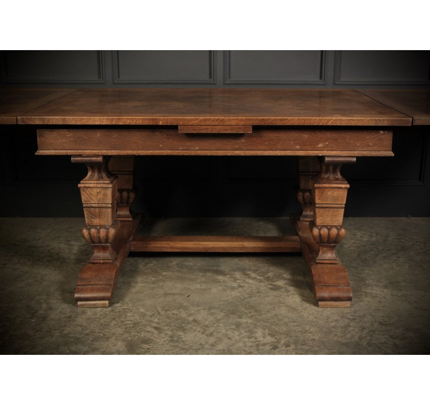 Solid Oak Parquetry Top Extending Dining Table