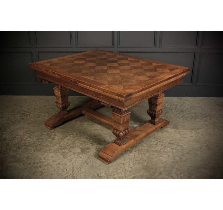 Solid Oak Parquetry Top Extending Dining Table