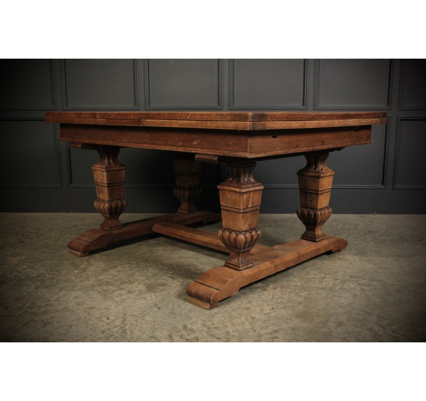 Solid Oak Parquetry Top Extending Dining Table