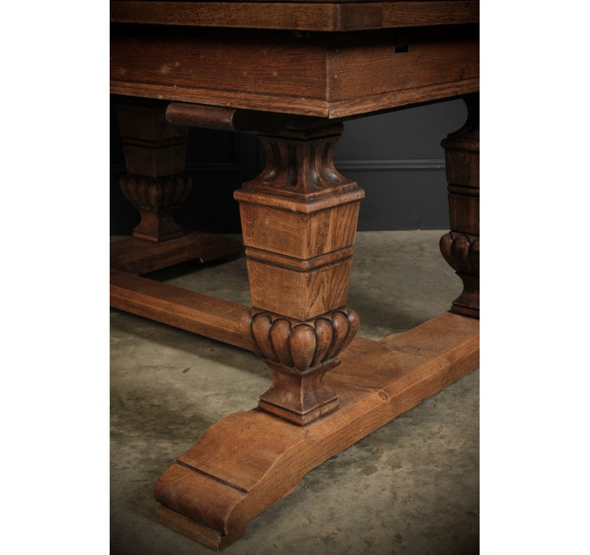 Solid Oak Parquetry Top Extending Dining Table