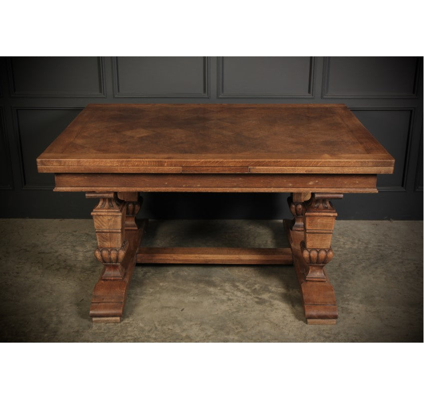 Solid Oak Parquetry Top Extending Dining Table