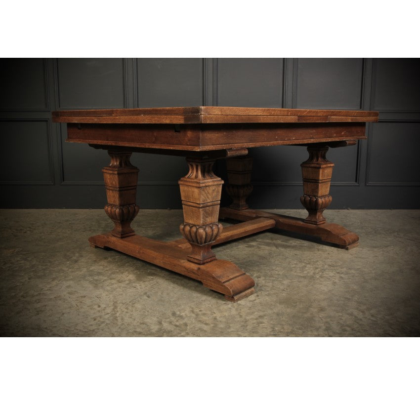 Solid Oak Parquetry Top Extending Dining Table