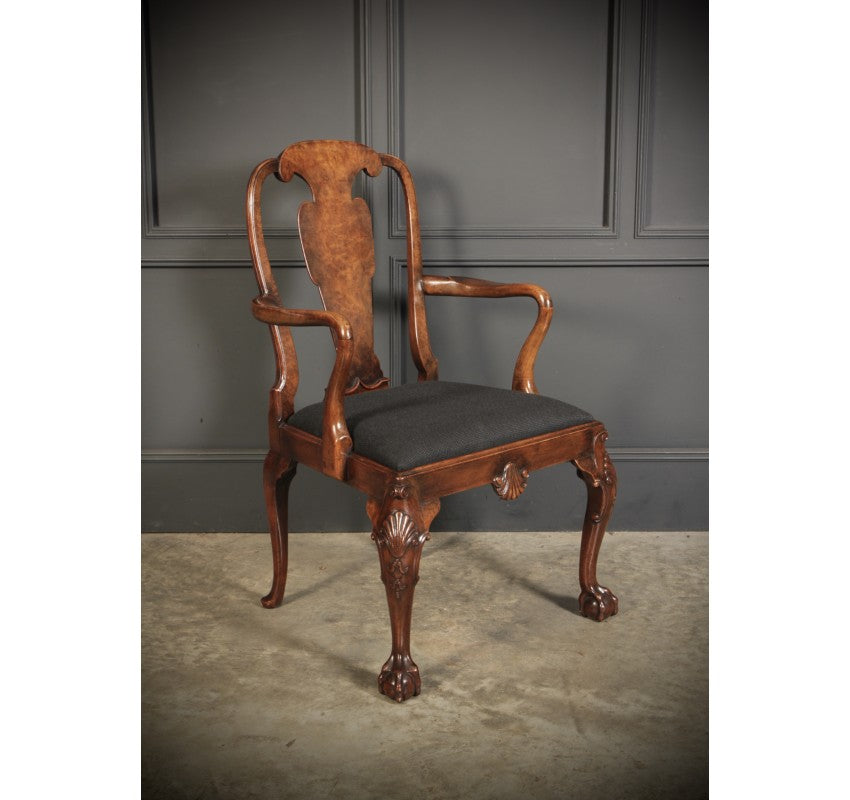 Superb Pair of Queen Anne Style Walnut Chairs