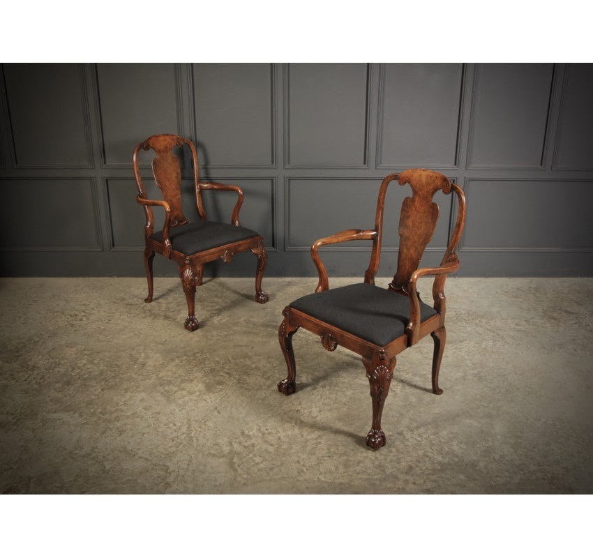 Superb Pair of Queen Anne Style Walnut Chairs